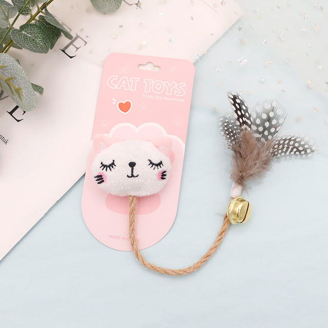 Funny Cat Toy with Feather, Bell, and Hemp Rope